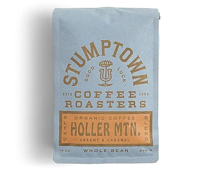Stumptown Coffee Roasters Holler Mtn. Blend coffee package on a light blue background