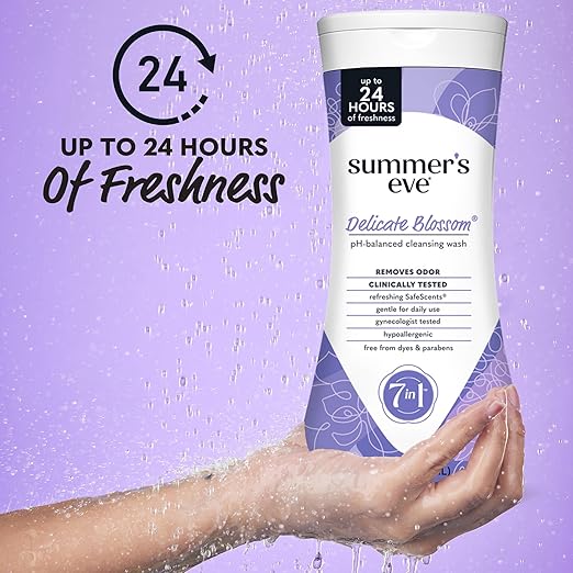 Summer's Eve Delicate Blossom All-Over Daily Feminine Wash, pH-Balanced Body Wash for Women, Removes Vaginal Odor and Refreshes, 15 Fl Oz