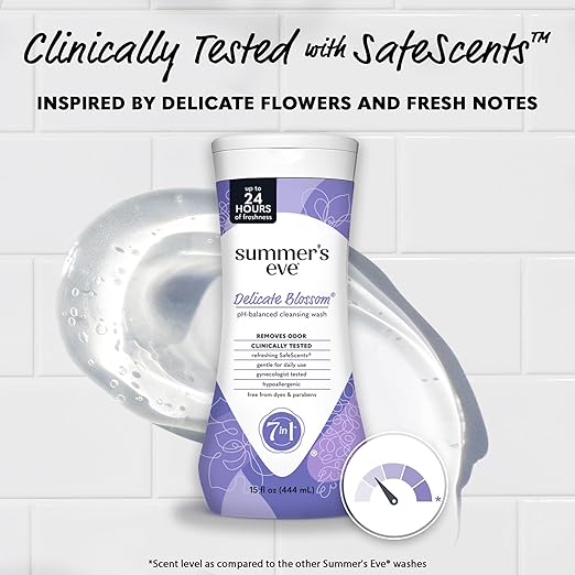 Summer's Eve Delicate Blossom All-Over Daily Feminine Wash, pH-Balanced Body Wash for Women, Removes Vaginal Odor and Refreshes, 15 Fl Oz