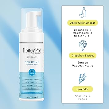 The Honey Pot Company - Sensitive Feminine Wash - Herbal Infused - PH Balanced Plant Based Natural Hygiene Products - 5.51 Fluid Oz