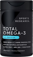 Sports Research® Total Omega-3 Fish Oil 2200mg - Made from Antarctic Krill w/Astaxanthin, Wild Sockeye Salmon & Alaska Pollock - 960mg of EPA & DHA - 120 Softgels