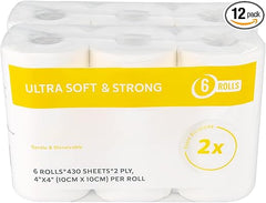 12 Rolls Premium Toilet Paper - 430 Sheets per Roll, 2-Ply, 4x4 Inch Sheet Size Paper Towels- Highly Absorbent, Strong & Soft for Bathroom