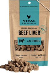 Vital Essentials Beef Liver Dog Treats, 2.1 oz | Freeze-Dried Raw | Single Ingredient | Premium Quality High Protein Training Treats | Grain Free, Gluten Free, Filler Free
