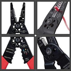WGGE WG-015 Professional 8-inch Wire Stripper/Crimping Tool, Cable Cutter/Crimper, Wiring and Multi-Function Hand Tool, Red With Black