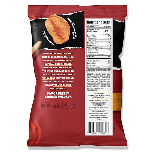 WILDE Protein Chips Barbeque, Thin and Crispy High Protein Snacks, Keto Friendly, Low Carb Chips, Real Ingredients, 1.34oz (Pack of 8)