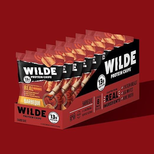 WILDE Protein Chips Barbeque, Thin and Crispy High Protein Snacks, Keto Friendly, Low Carb Chips, Real Ingredients, 1.34oz (Pack of 8)