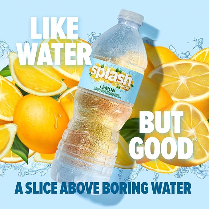 Splash Refresher Flavored Water Bottles, Lemon Flavor - 6-Pack, 16.9 Fl Oz - Refreshing Flavored Bottled Water with Electrolytes - Zero Sugar & Zero Calories