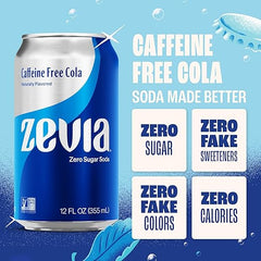 Zevia Zero Sugar Soda, Caffeine Free Cola, 12 oz Cans (24-Pack) – Naturally Sweetened, Zero Calorie Sugar Free Soda - Non-GMO Project Verified, Gluten-Free, Vegan