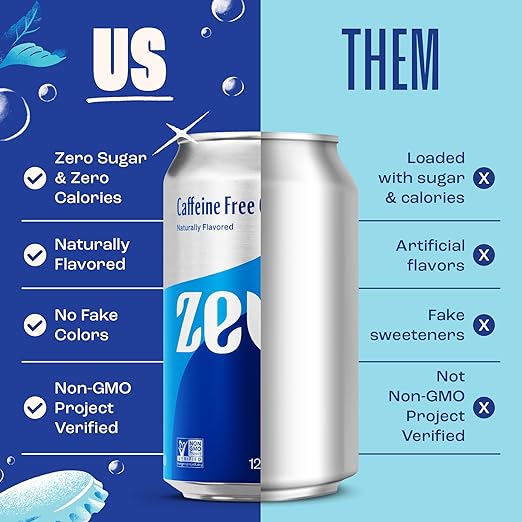 Zevia Zero Sugar Soda, Caffeine Free Cola, 12 oz Cans (24-Pack) – Naturally Sweetened, Zero Calorie Sugar Free Soda - Non-GMO Project Verified, Gluten-Free, Vegan