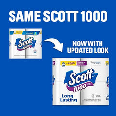 Scott 1000 Bathroom Tissue, Septic Safe, 1-Ply, White, 1,000 Sheets/Roll, 4 Rolls/Pack, 12 Packs/Carton (KCC10183)