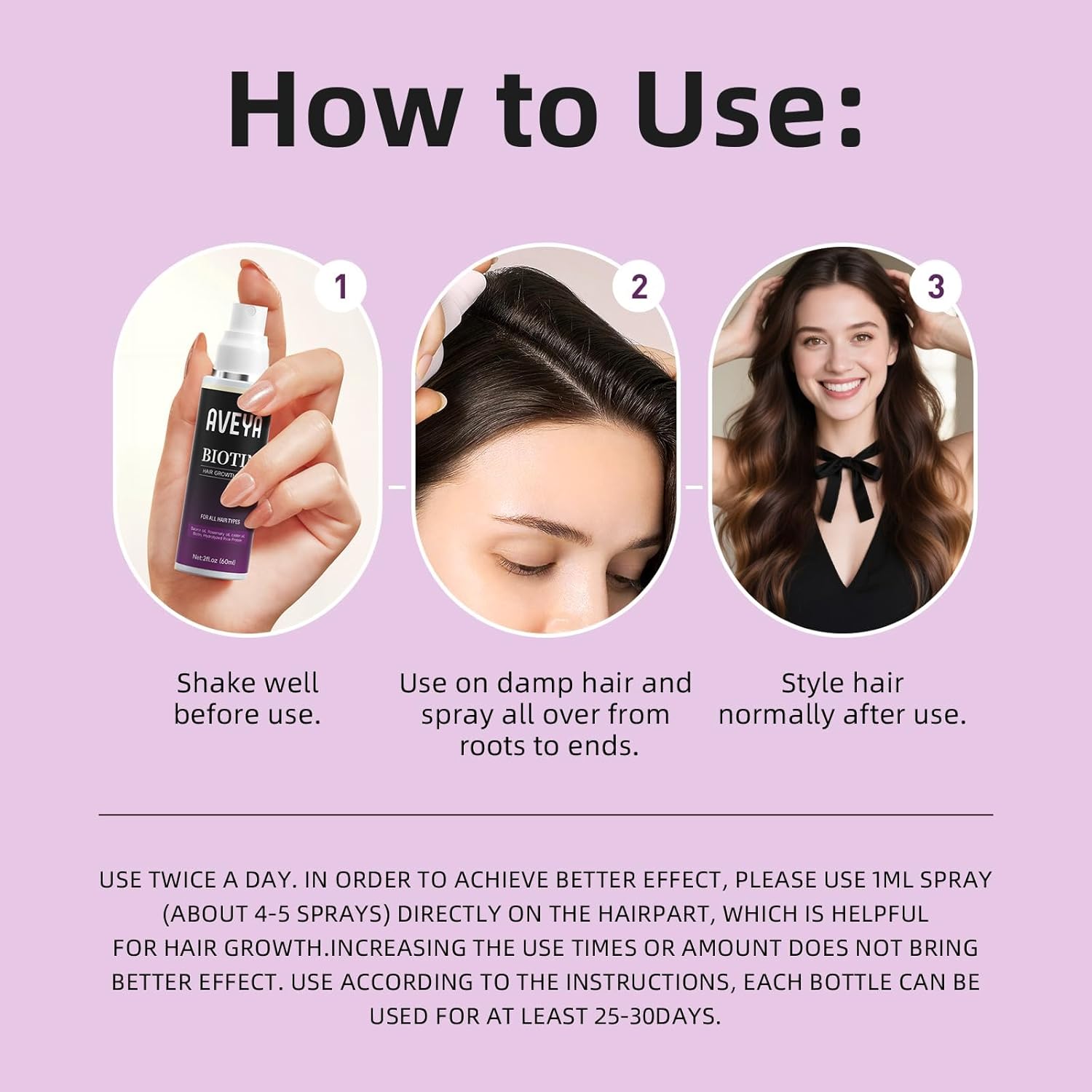 AVEYA Hair Growth Spray, for Women & Men infused with Rosemary Oil,Batana Oil&Biotin for Scalp – Strengthens,Thickens&Accelerates Hair Care - Non-Greasy,Helps Prevent Hair Thinning & Hair Loss – 60ml Ifelshop