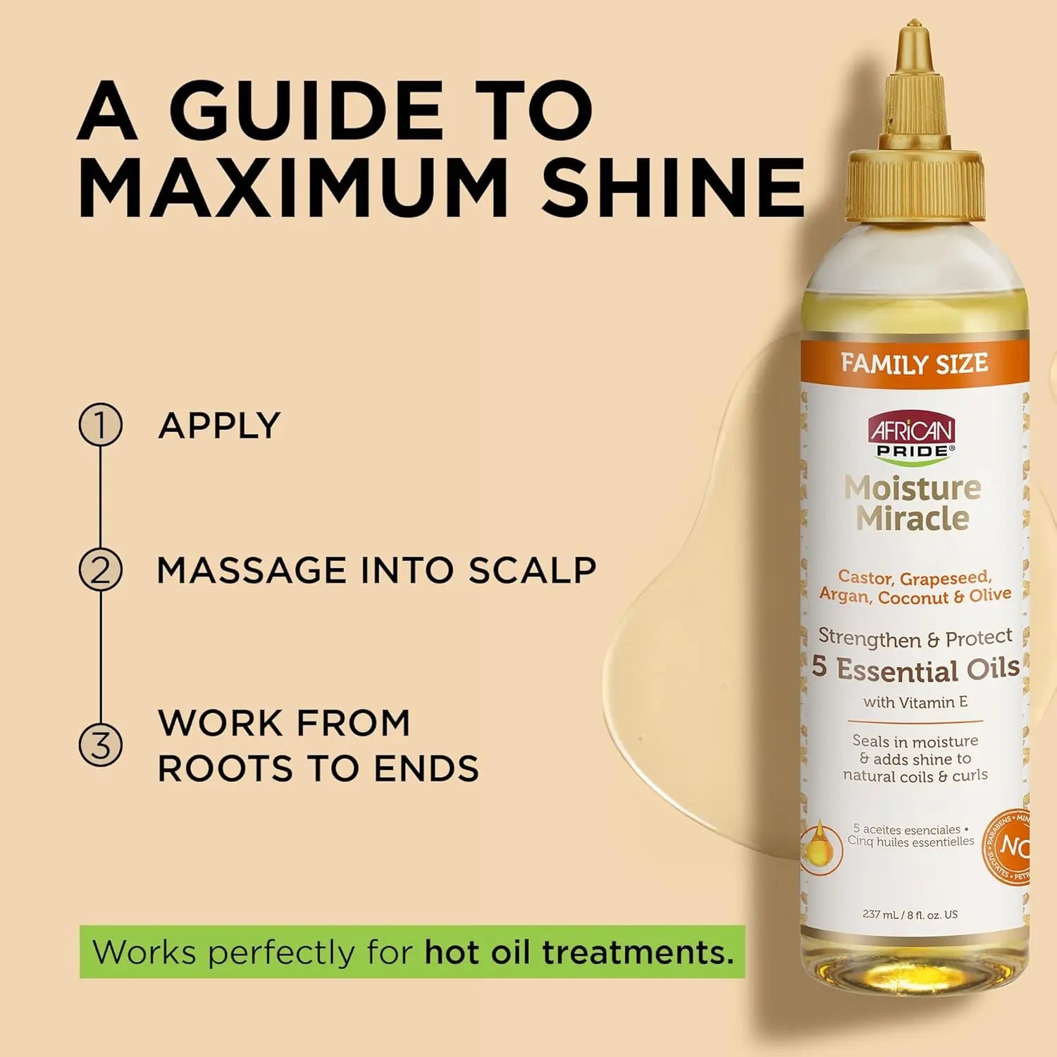 African Pride Moisture Miracle 5 Essential Hair Oils with Vitamin E | Moisture, Shine, Protection, and Growth | Argan, Castor, Grapeseed, Coconut, and Olive Oil | 8 oz Ifelshop