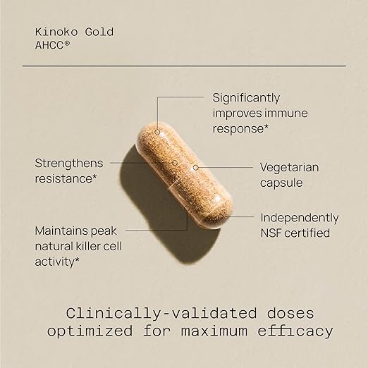 Quality of Life Premium Kinoko Gold AHCC Supplement, 500 mg per Capsule, Supports Immune Health, Liver Function, Maintains Natural Killer Cell Activity & Enhances Cytokine Production, 60 Veg Capsules