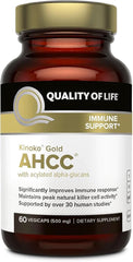 Quality of Life Premium Kinoko Gold AHCC Supplement, 500 mg per Capsule, Supports Immune Health, Liver Function, Maintains Natural Killer Cell Activity & Enhances Cytokine Production, 60 Veg Capsules