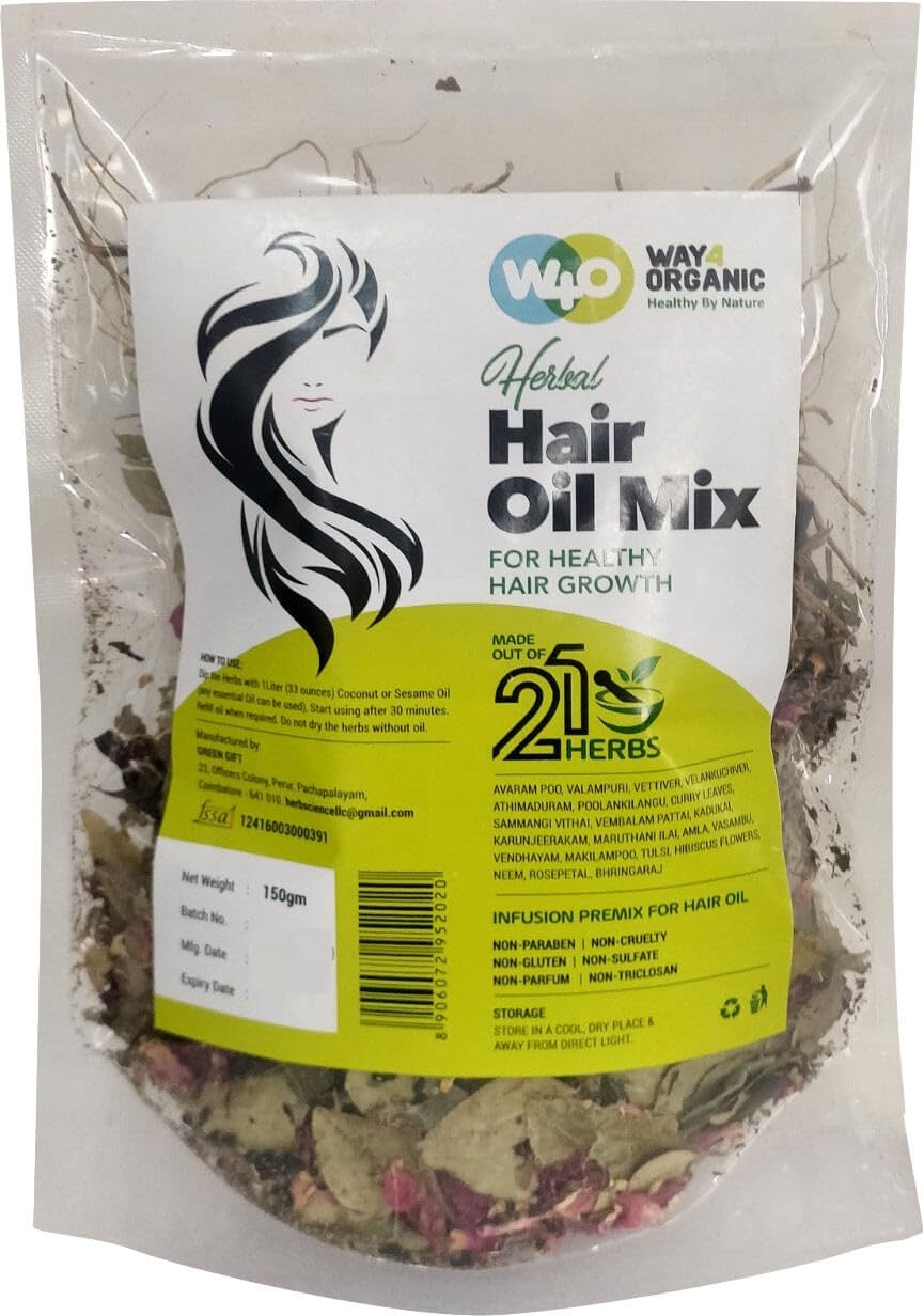 Way4Organic Herbal Hair Growth Oil Mix – 21 Ayurvedic Herbs for Hair Growth, Hairfall Control & Scalp Care, 150g – Men & Women Ifelshop