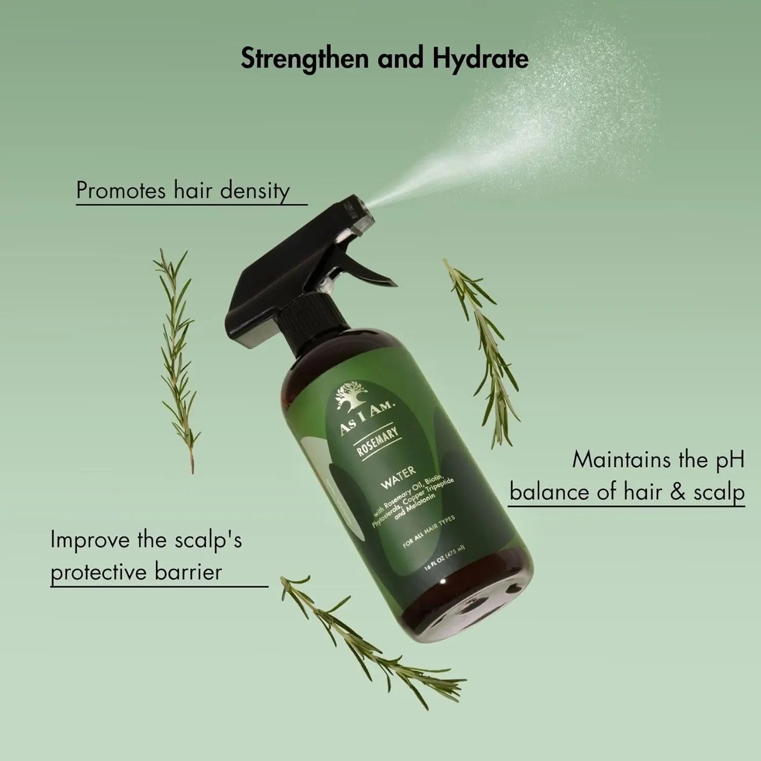 As I Am Rosemary Water 16 oz - Scalp Treatment for Hair Density - with Biotin & Saw Palmetto Ifelshop