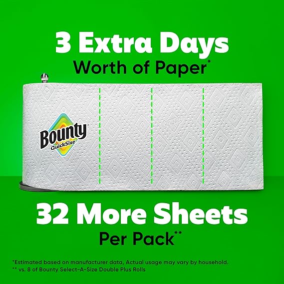 Bounty Quick Size Paper Towels, White, 8 Family Rolls = 20 Regular Rolls