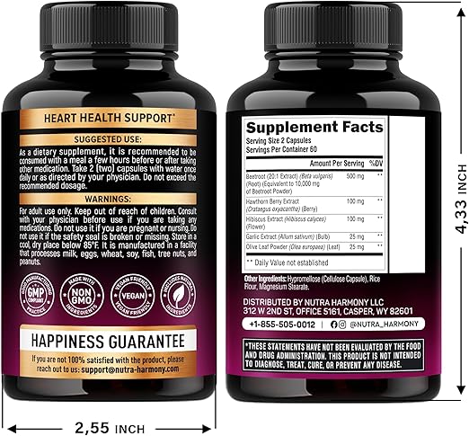 Beet Root Capsules - Healthy Blood Pressure Support Supplement** for Heart & Circulation Support - with Hawthorn Berry, Hibiscus & Garlic - Nitric Oxide for Energy - Made in USA, 120 Capsules
