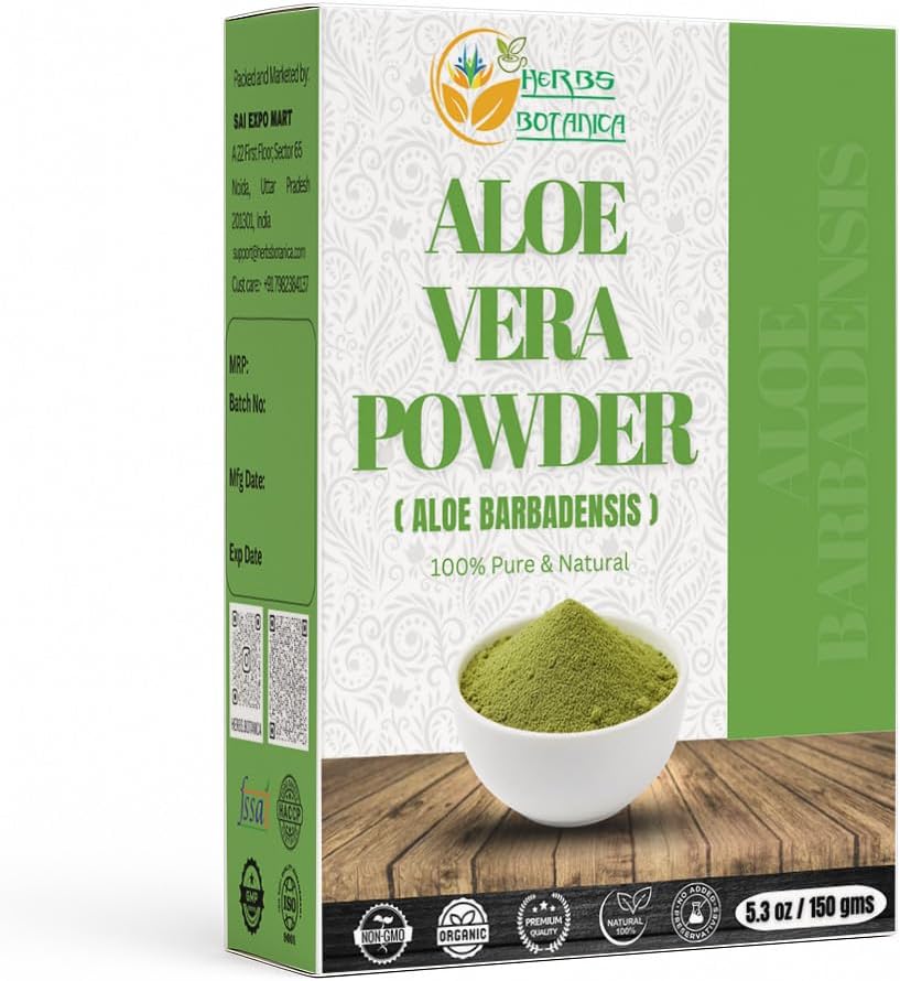 Herbs Botanica Aloe Vera Powder for Hair Growth, Skincare, and Moisturizing – Vegan, Non-GMO, 5.3oz / 150g Ifelshop
