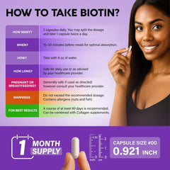 Biotin Collagen Hyaluronic Acid Keratin Supplement 25000mcg – Hair Growth Support for Women & Men | Skin Nails Vitamins B1 B2 B3 B6 B7 | 60 Capsules Ifelshop