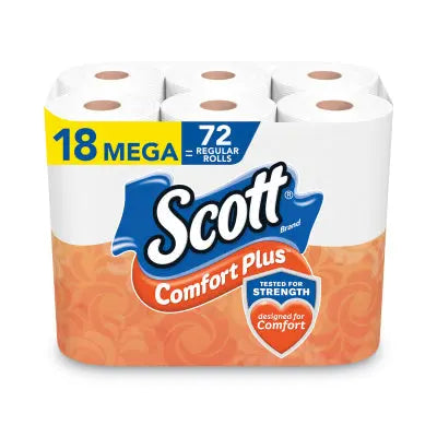 Scott ComfortPlus Toilet Paper, Mega Roll, Septic Safe, 1-Ply, White, 425 Sheets/Roll, 18 Rolls/Pack (KCC5425849729) Retailxpres