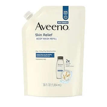 Aveeno Skin Relief Body Wash Fragrance-Free + Triple Oat Formula, Gentle Daily Cleanser for Sensitive Skin Leaves Itchy, Dry Skin Feeling Soothed & Moisturized, Body Wash Refill, 36 fl. oz Retailxpres