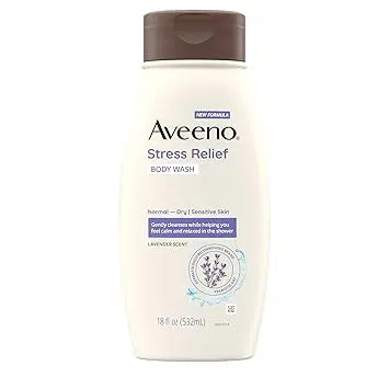 Aveeno Stress Relief Body Wash with Nourishing Oat & Lavender Scent for Sensitive Skin, Gently Cleanses & Helps You Feel Calm & Relaxed in the Shower, Soap-Free, 18 fl. oz Retailxpres