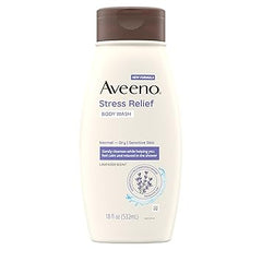 Aveeno Stress Relief Body Wash with Nourishing Oat & Lavender Scent for Sensitive Skin, Gently Cleanses & Helps You Feel Calm & Relaxed in the Shower, Soap-Free, 18 fl. oz