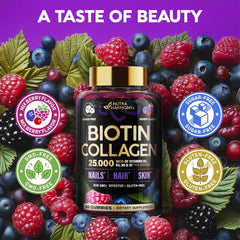 Biotin Gummies with Collagen - Hair Growth Support Skin, & Nail Strength - for Women & Men - Biotin 10000mcg | Keratin | Hyaluronic Acid | B-Complex | Saw Palmetto - Sugar-Free, Mixed Berry - 60 Gummy Ifelshop