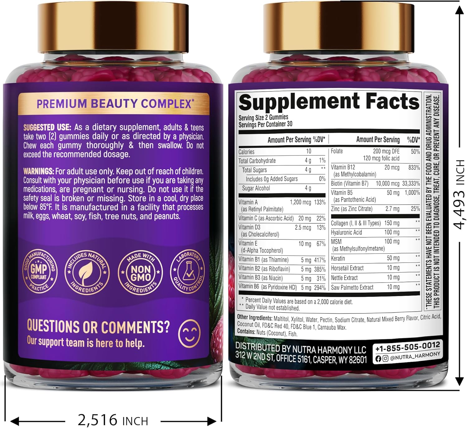 Biotin Gummies with Collagen - Hair Growth Support Skin, & Nail Strength - for Women & Men - Biotin 10000mcg | Keratin | Hyaluronic Acid | B-Complex | Saw Palmetto - Sugar-Free, Mixed Berry - 60 Gummy Ifelshop