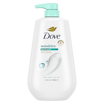 Dove Body Wash with Pump Sensitive Skin For 24hr Lotion-Soft Skin Moisturizing Skin Cleanser Gentle Hypoallergenic Formula with No Sulfates No Parabens 30.6 oz
