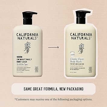 California Naturals Body Wash for Women and Men, Vitamin E Shower Gel Cleanser, Natural, Vegan & Cruelty Free, Paraben & Sulfate Free, Moisturizing Skin, Coconut, All Skin Types, 16.5 fl oz