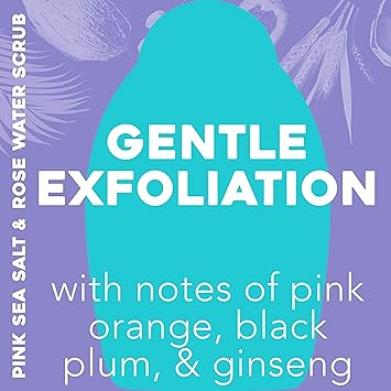 OGX Sensitive + Rose Water & Pink Sea Salt Exfoliating Body Scrub + Rose Quartz, Gentle Exfoliating Daily Body Wash Softens Skin, Body Scrub for Women, Sulfate-Free Surfactants, 19.5 fl oz