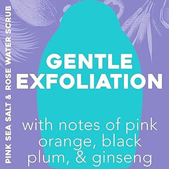 OGX Sensitive + Rose Water & Pink Sea Salt Exfoliating Body Scrub + Rose Quartz, Gentle Exfoliating Daily Body Wash Softens Skin, Body Scrub for Women, Sulfate-Free Surfactants, 19.5 fl oz