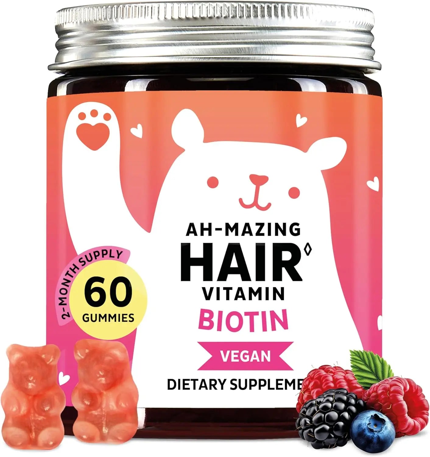 Biotin Gummies for Hair, Skin & Nails. 5,000 mcg High Potency Vegan Vitamins for Faster Hair Growth, Stronger Nails & Healthy Skin. with Vitamins C & E, 60 Gummies Ifelshop