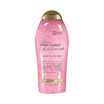 OGX Sensitive + Rose Water & Pink Sea Salt Exfoliating Body Scrub + Rose Quartz, Gentle Exfoliating Daily Body Wash Softens Skin, Body Scrub for Women, Sulfate-Free Surfactants, 19.5 fl oz Retailxpres