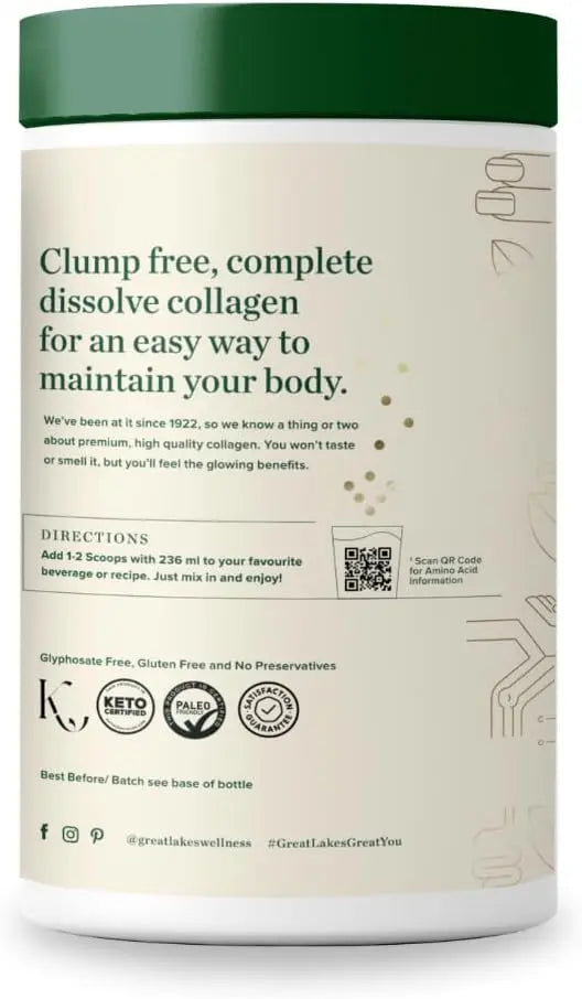 Great Lakes Wellness Collagen Peptides Powder for Skin, Hair, Nails, Joints and Digestion Unflavored 22 Servings Ifelshop