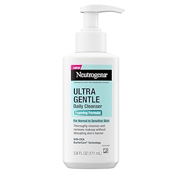 Neutrogena Ultra Gentle Foaming Facial Cleanser, Foaming Face Wash for Sensitive Skin, Gently Cleanses Away Dirt, Oil & Makeup Without Over Drying, Fragrance-Free, 5.8 fl. oz