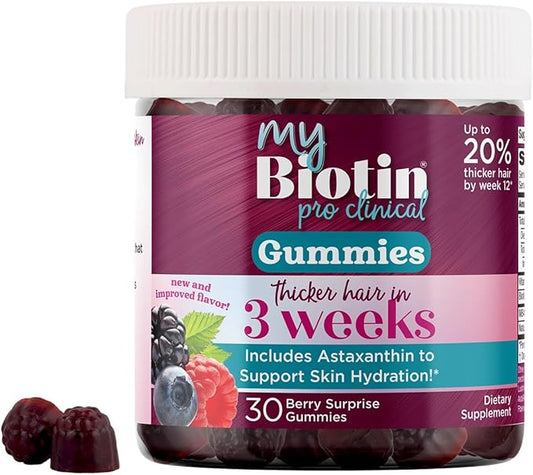 Purity Products MyBiotin ProClinical Gummies - Thicker Hair Starting in 3 Weeks & Fights Wrinkles - MB40X Biotin Matrix w/Astaxanthin - 40X More Soluble vs Ordinary Biotin 30 Berry Gummy Chews Ifelshop