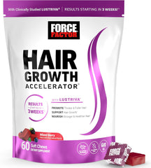 Force Factor Hair Growth Accelerator Soft Chews, Hair Growth Vitamins for Women and Men with Clinically Studied Lustriva and Biotin, Promotes Thicker, Fuller, Stronger Hair, Mixed Berry, 60 Soft Chews Ifelshop