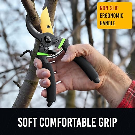 Ultra Sharp Japanese Steel Pruning Shears - Cuts 3X Easier, Weak Hand Arthritis Clippers, Rust-Resistant Titanium Coated Pruner, Effortlessly Cuts 3/4 Inch