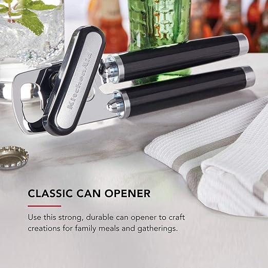 KitchenAid Classic Multifunction Can Opener and Bottle Opener Easy to Use, Razor Sharp Stainless Steel Cutting Wheel, Soft Ergonomic Handles, Black Retailxpres