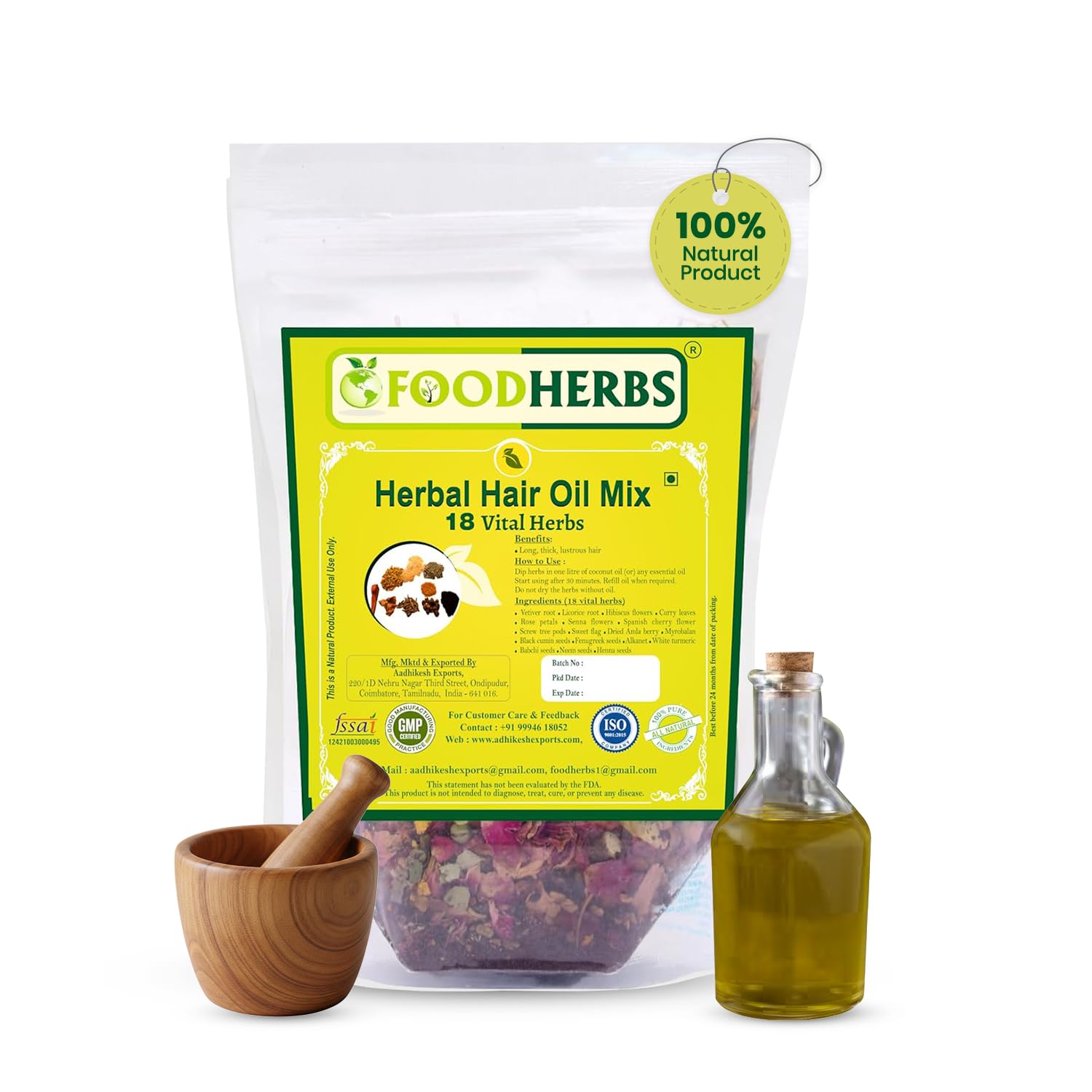 Foodherbs Premium Herbal Hair Oil Mix – 18 Ayurvedic Herbs for Natural Hair Growth, Strong Roots, Fuller Volume & Shiny Healthy Strands | DIY Oil Infusion Ifelshop