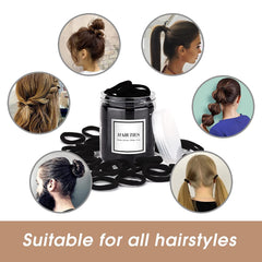 50PCS Black Hair Ties Cotton Seamless Ponytail Holders – No Damage Elastic Hair Bands for Thick, Heavy and Curly Hair Ifelshop
