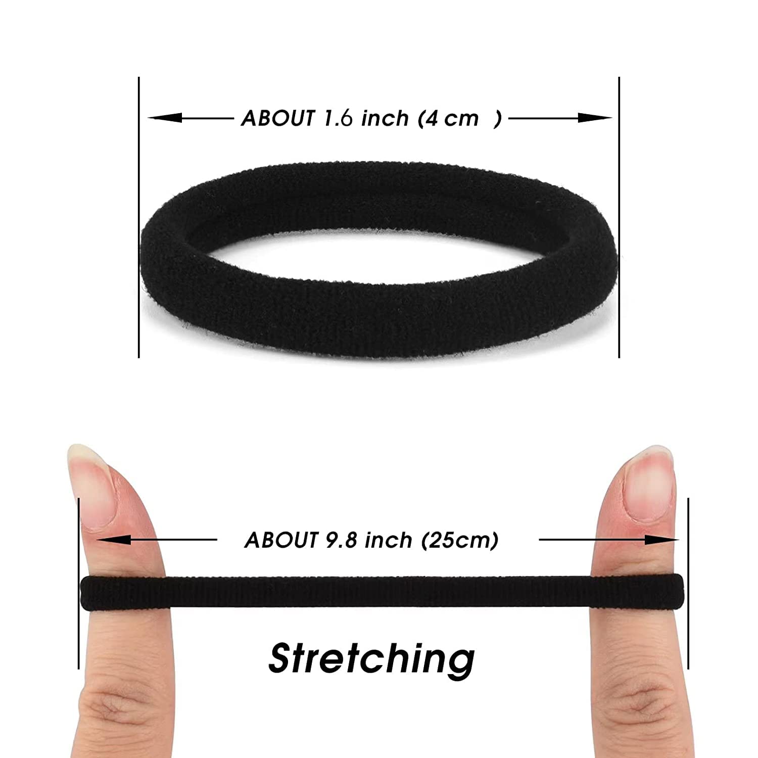 50PCS Black Hair Ties Cotton Seamless Ponytail Holders – No Damage Elastic Hair Bands for Thick, Heavy and Curly Hair Ifelshop