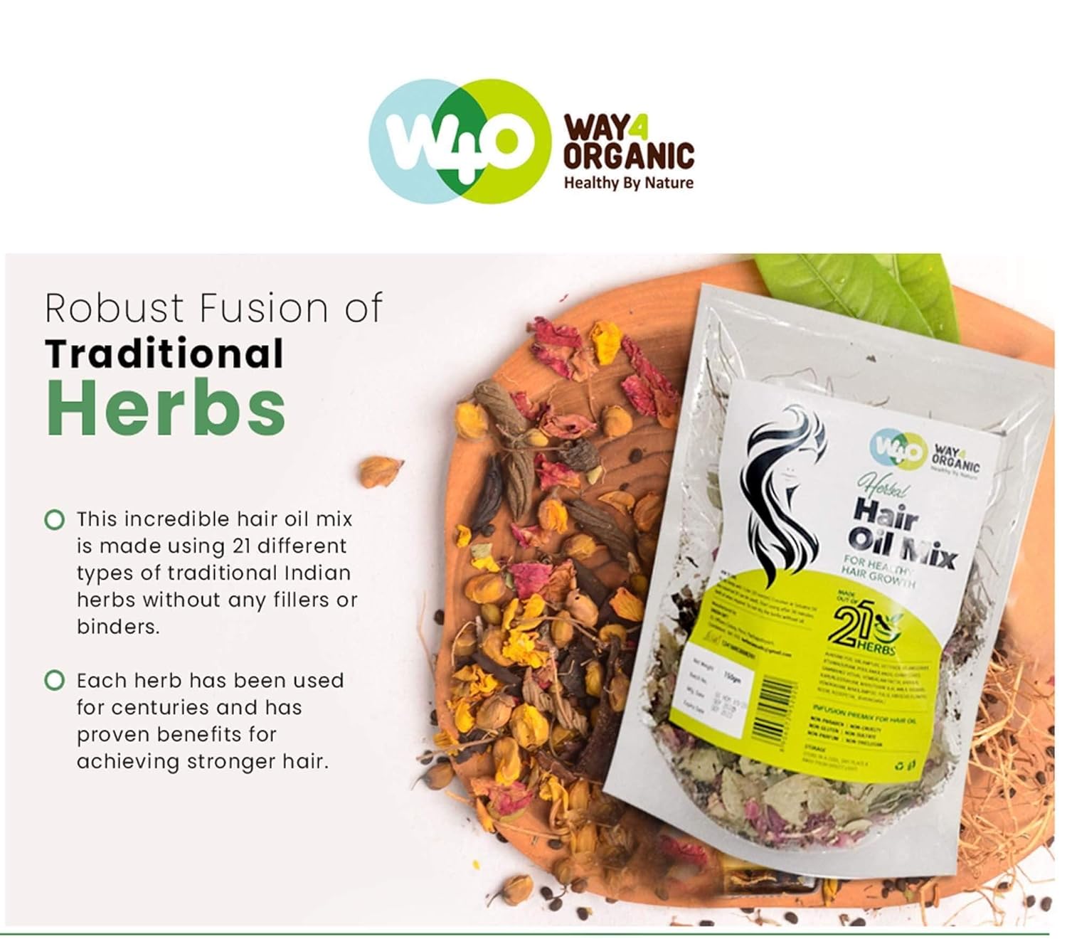 Way4Organic Herbal Hair Growth Oil Mix – 21 Ayurvedic Herbs for Hair Growth, Hairfall Control & Scalp Care, 150g – Men & Women Ifelshop