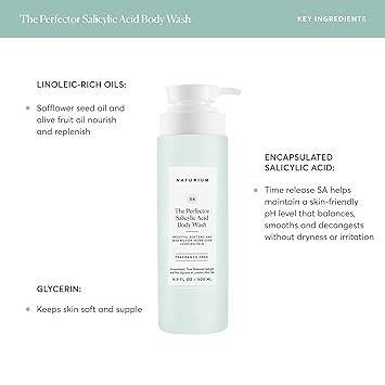 Naturium The Perfector Salicylic Acid Body Wash, Gentle & Smoothing Cleanser, 16.9 oz