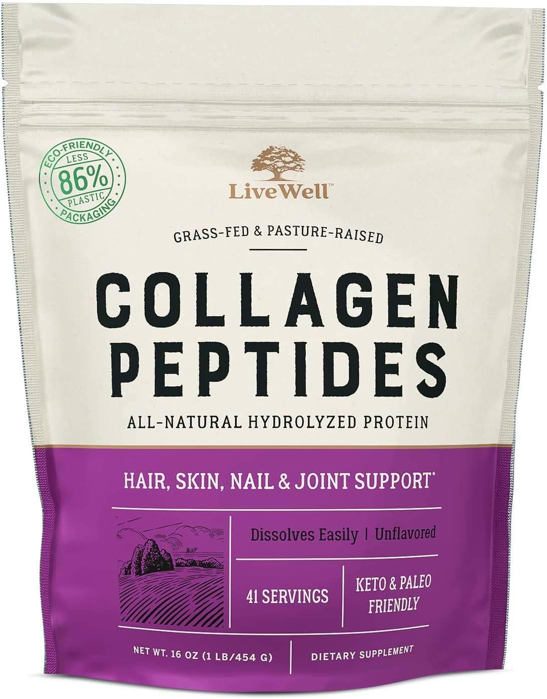 Live Conscious Collagen Peptides Powder Naturally-Sourced Hydrolyzed Collagen for Hair Skin Nails and Joint Support Type I and III Grass-Fed Collagen for Women and Men 16oz Ifelshop