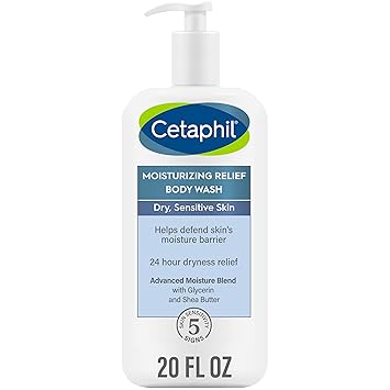 Cetaphil Body Wash, Moisturizing Relief Body Wash for Sensitive Skin, Creamy Rich Formula Gently Cleanses and Gives 24 Hour Relief to Dry Skin, Hypoallergenic, Fragrance Free, 20 oz