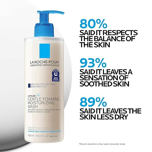 La Roche-Posay Lipikar AP+ Gentle Foaming Moisturizing Wash, Shea Butter + Niacinamide + Glycerin, Moisturizing Body Wash For Dry Skin, National Eczema Association Accepted, Dermatologist Tested